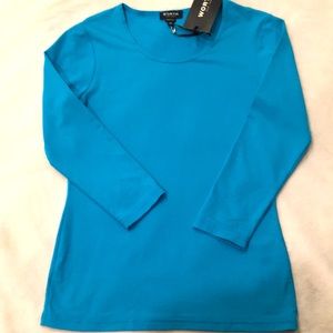 Worth XP Oasis Blue Open Jewel Neck 3/4 Sleeve NWT